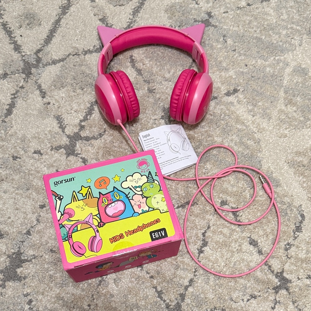Pink Kids Headphones with Cat Ears